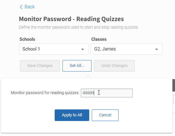 enter a password to use for all classes, then select Apply to All