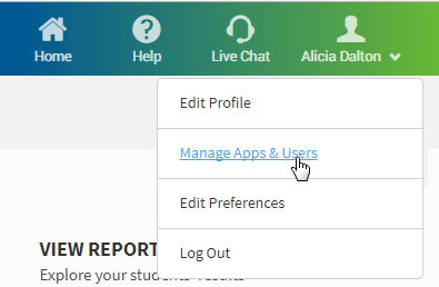 select your name, then select Manage Apps and Users