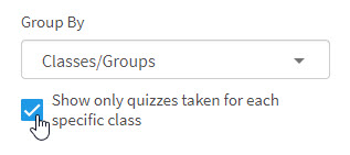 the check box for showing only quizzes taken for the class