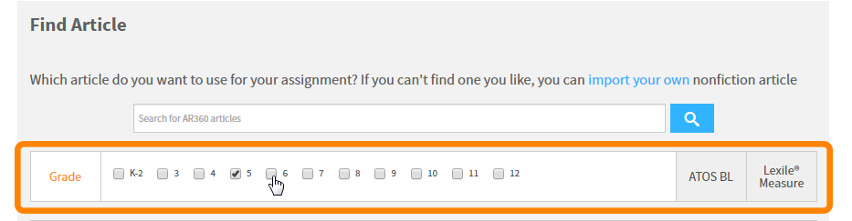 the Grade check boxes with grade 5 checked