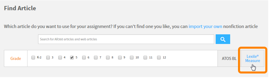 the Lexile Measure option