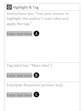 the fields for a Highlight and Tag item