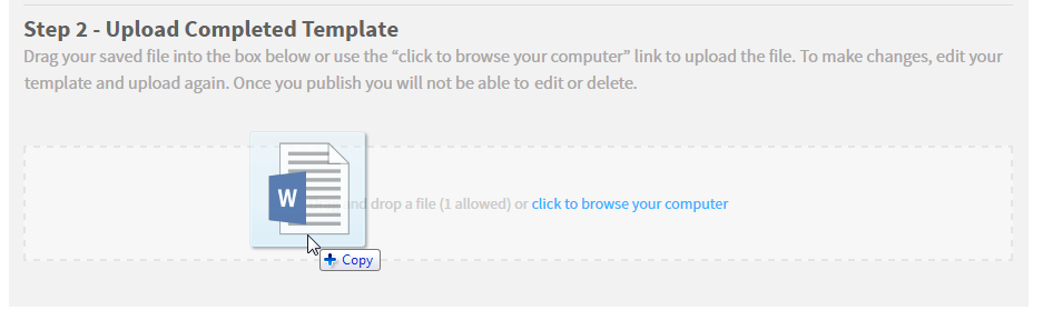 example of a file being dragged into the Step 2 field