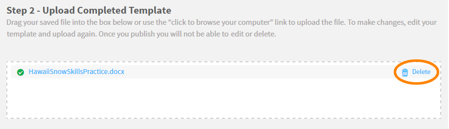 the Delete link for an uploaded assignment