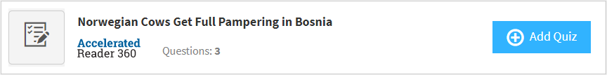 the Add Quiz button for an article