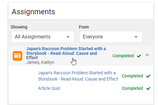 as assignment selected to show both the skills practice and article quiz