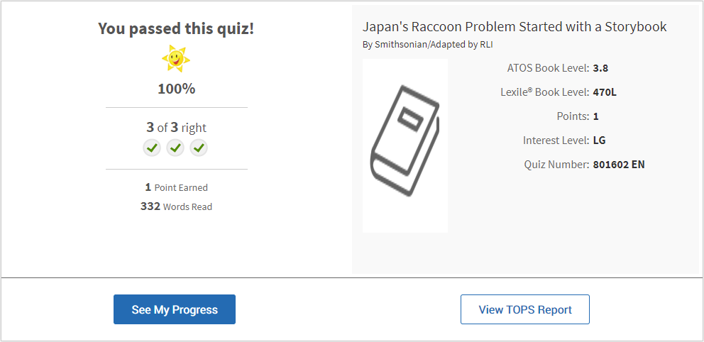 example of article quiz results