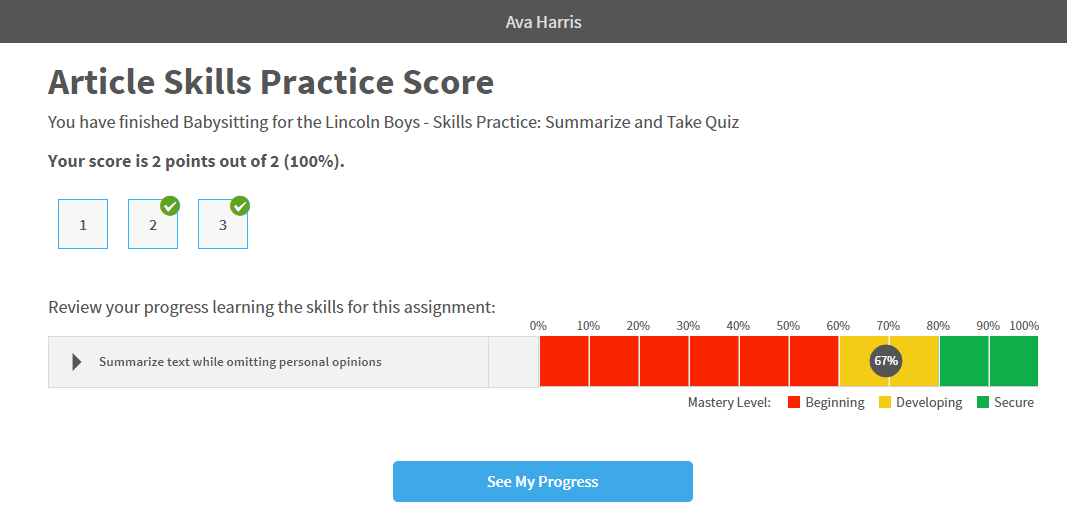 example of skills practice results