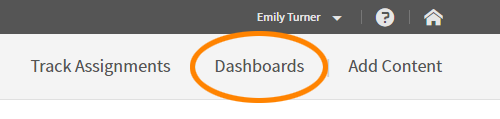 the Dashboards link