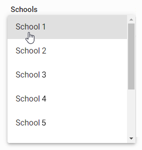 example of the Schools drop-down list