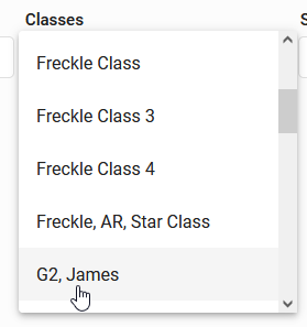 example of the Classes drop-down list