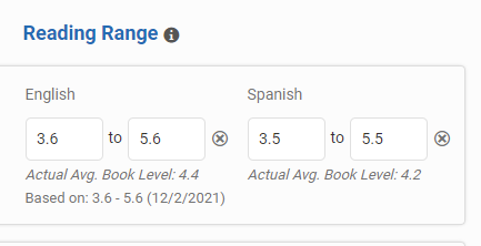 setting English and Spanish reading ranges