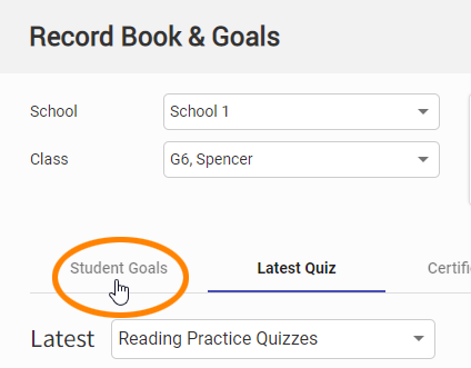 select the Student Goals tab
