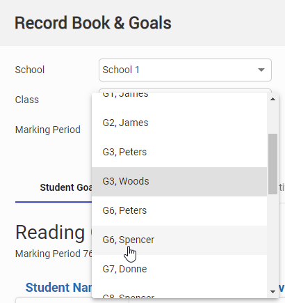 use the drop-down lists to choose the school and class