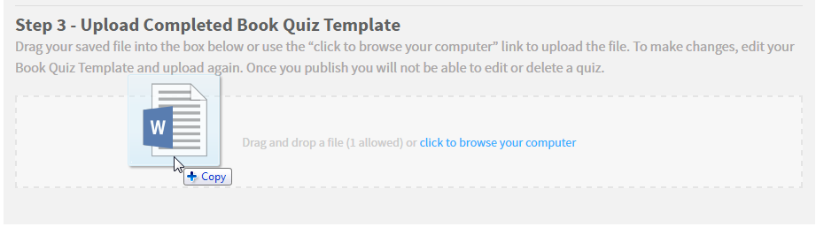 example of a file being dragged into the upload field