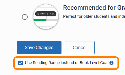 check box labeled Use Reading Range instead of Book Level Goal