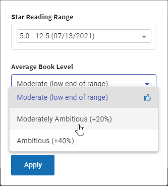 example of the Average Book Level drop-down list in the Goal Calculator