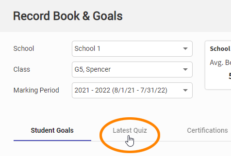 the Latest Quiz tab
