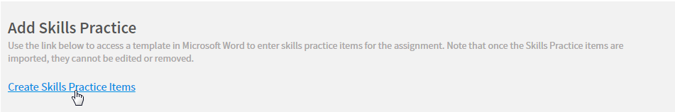 the Create Skills Practice Items link