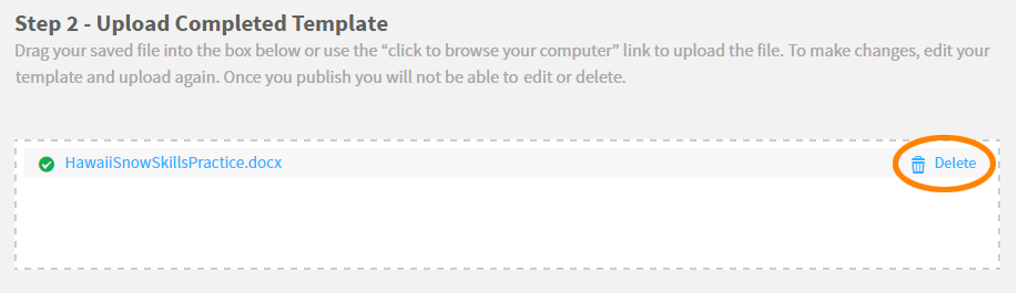the Delete link for uploaded files