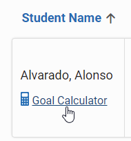 select Goal Calculator under the student's name