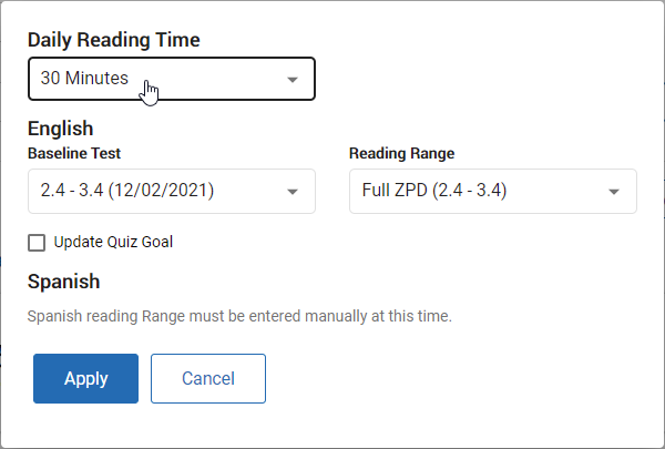 select the Daily Reading Time drop-down list and choose an option