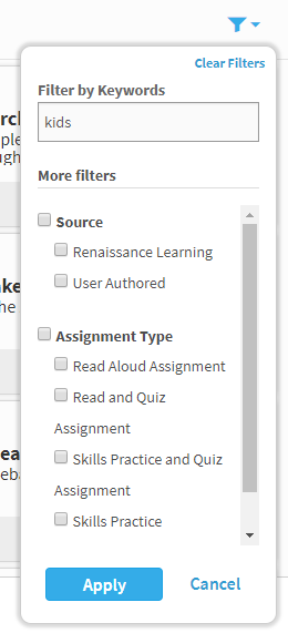 the available search filters, including the keyword search field