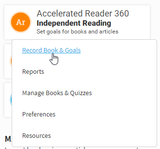 select Accelerated Reader, then Record Books and Goals