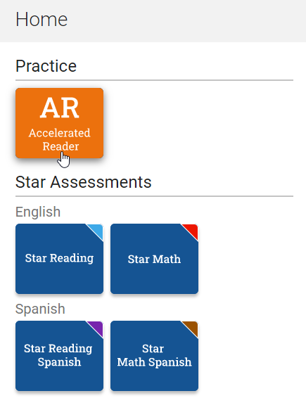 the Accelerated Reader tile on the student Home page