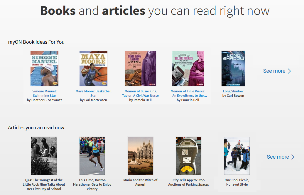 example of the Books and Articles You Can Read Right Now area