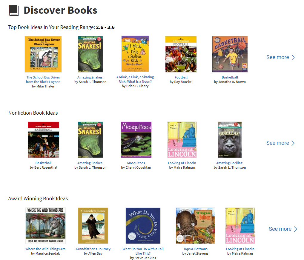example of the Discover Books section
