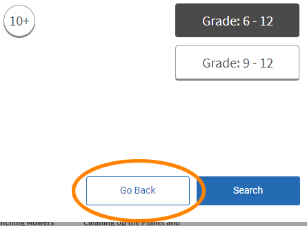 select Go Back if you don't want to use the search options
