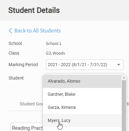 use the Student drop-down list to choose a different student