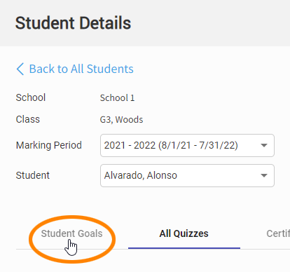select the Student Goals tab