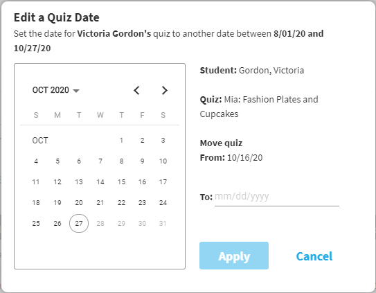 enter or select a new quiz date in the Edit a Quiz Date window