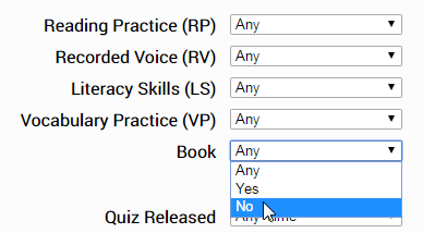 the quiz and book ownership drop-down lists