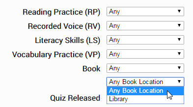 the book location drop-down list