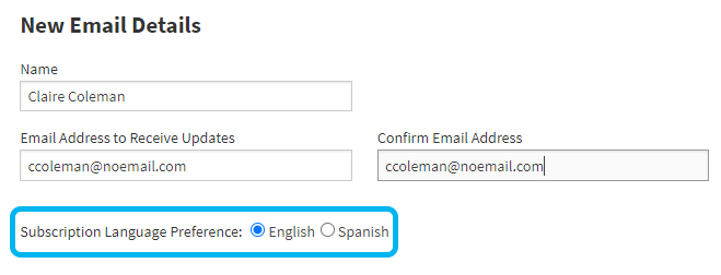 the English and Spanish options