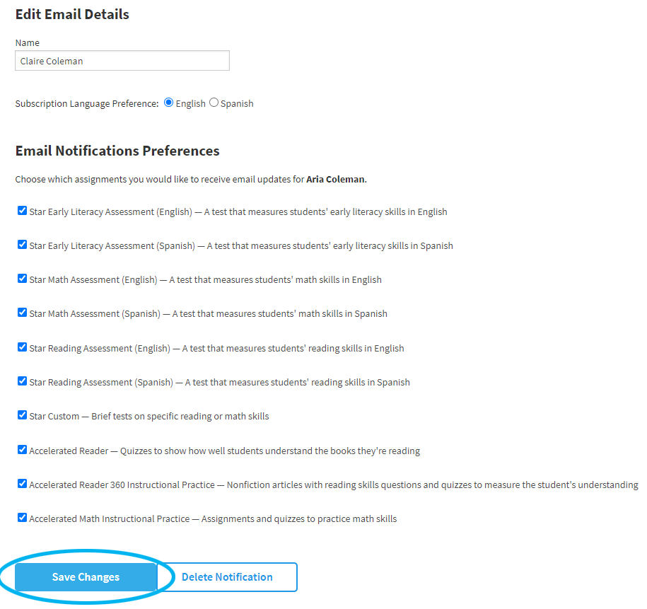 check the boxes, then select Save Changes