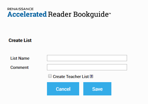 the Create List link with fields for the list name and comment and a check box for creating a teacher list