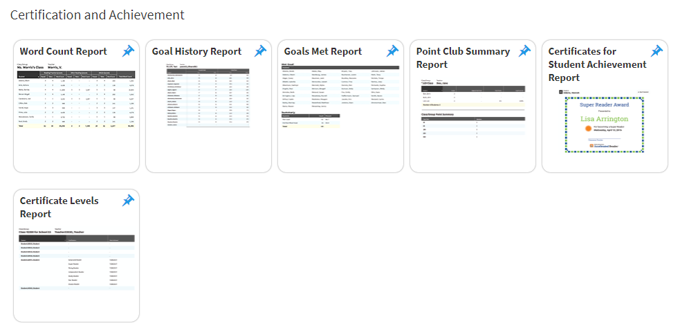 Certification and Achievement reports