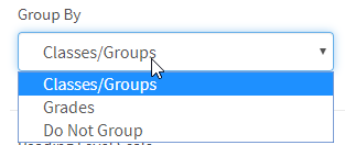 the Group By drop-down list with the Classes/Groups, Grades, and Do Not Group options