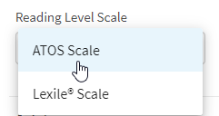 the Reading Level Scale drop-down list with the ATOS Scale and Lexile Scale options