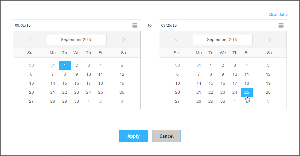 example of the calendar for selecting a custom date range