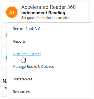 select Accelerated Reader, then Historical Extract