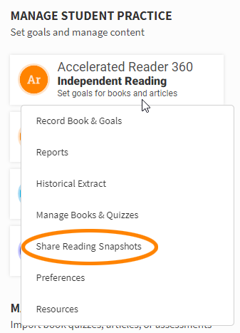 select Accelerated Reader, then Share Reading Snapshots
