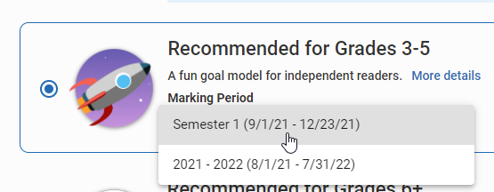 use the drop-down list for the goal model to choose a marking period