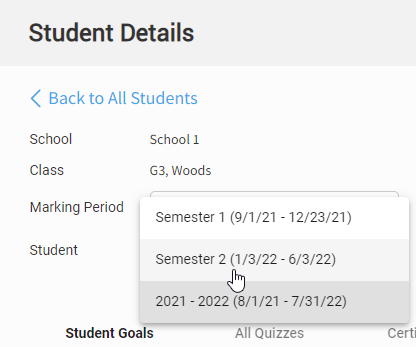 use the Marking Period drop-down list to choose a different marking period
