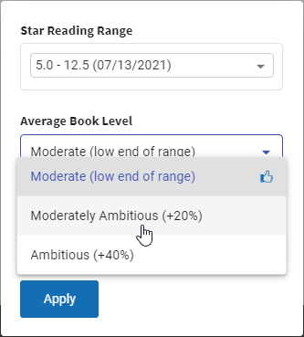 use the Average Book Level drop-down list to choose the type of goal to set