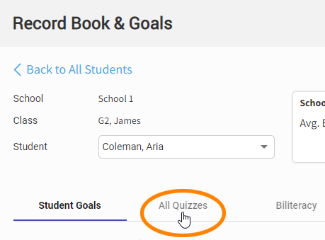 select the All Quizzes tab